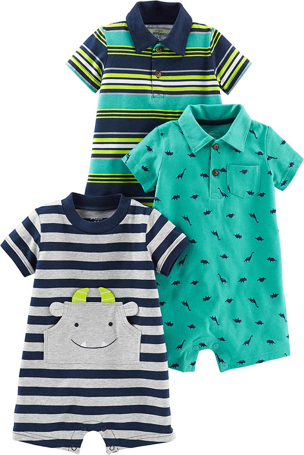 230816074414220_1 Simple Joys by Carter's Baby Boys' Rompers, Pack of 3 - Image 1